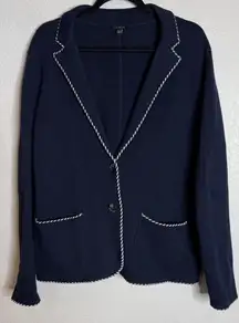 Talbots Womens XL Navy Blue Sweater Blazer Pockets Nautical Beach Preppy Classic