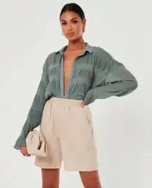 Missguided Oversized Shirt Dress Crinkle Texture‎ Sheer Sage Green US 6