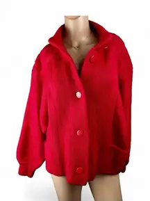 I.B. DIFFUSION Cardigan Sweater Coat Sz  S Women's Red Wool Mohair Cozy Soft Vtg