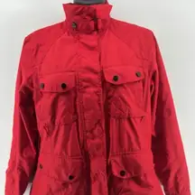 Lauren Ralph Active S Red Utility Jacket Outerwear Long Sleeve Snap Pockets Chic