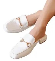 Lulus Renae White & Gold Slide-On Loafers / Mule Flats