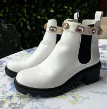 Steve Madden white jeweled booties 
