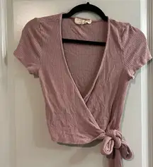Urban Outfitters Dusty Pink Ribbed Wrap Crop Top