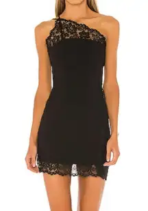 Premonitions Black Lace One Shoulder Slip Bodycon Mini Dress- Size M