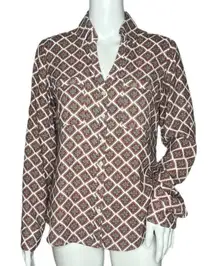 Express Shirt Womens XS White Red Geometric Portofino Office Casual‎ Versatile
