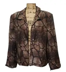 RUSSELL KEMP ANIMAL Print‎ Silk Beaded Blazer Jacket Size Large Brown