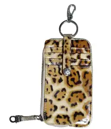 Brighton Wallet Leopard Print Glossy Keychain Zip Card Slots Animal Print