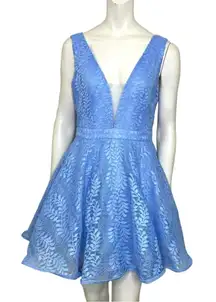 Xtaren Lace Overlay V-Neck A-Line Mini Dress Periwinkle Blue Size M NWT