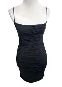 Oh Polly  Ain’t So Basic Draped Ruched Bodycon Mini Dress Black Size 6