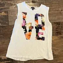 Express White Floral Graphic “Love” Muscle Tank Top Size Xsmall