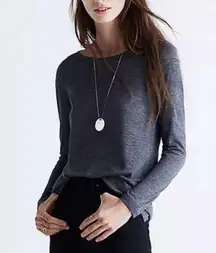 Women Grey Long Sleeve Crew Neck Pullover Shirt M