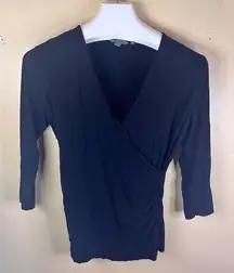 Boden Women's Wrap Style V-Neck 3/4 Sleeve‎ Black Blouse Size 10 Career Church