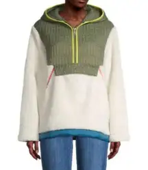 UGG Iggy Sherpa Half Zip Sz XS Hooded Olive Green Cream Pullover RTW Women MN2-5