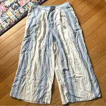 Banana Republic Linen Striped Wide Leg Crop Pants Womens Medium
