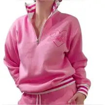BARBIE Quarter Zip Heart Embroidered Sweatshirt Pink Sz Adult Medium