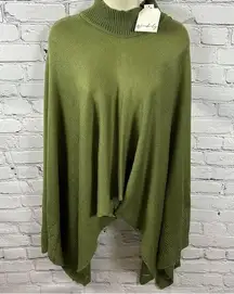 Wonderly Women’s Pointelle Knit Topper Poncho Mock Neck Olive Green One Size NWT
