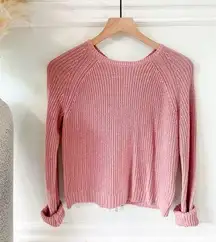 Pink Knit Crewneck Sweater XS Back Zipper