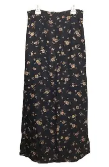 Vintage Women’s Floral Maxi Skirt Black Embossed Cottage Core Peasant Boho Y2K