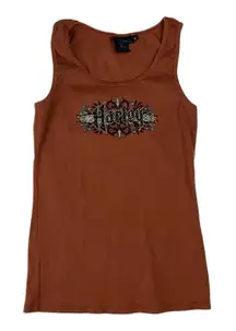 Harley Davidson women's XL graphic tank brown angel wings gemstone tan biker mot