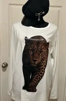 White Long Sleeve Shirt with Leopard Print