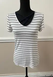 Navy and White Striped Cross Front Blouse