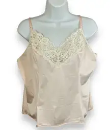 Vintage Vanity Fair Camisole Slip Top Pale Pink Lace Adjustable Straps Size 42