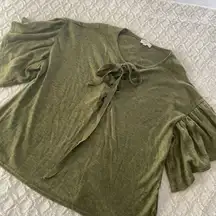 Umgee Lace Up Green Ruffle Sleeve Shortsleeved Small S Shirt Blouse Top Casual