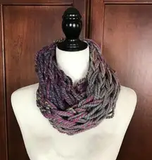 infinity Chunky Knitted Gray Purple Statement  Scarf