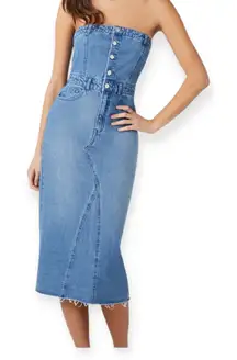 Button Front Denim Tube Dress 