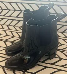 Jeffrey Campbell Hurricane block heel ankle boot in shiny black size 8