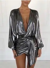 House of Cb London Alvona Silver Metallic Mini Dress