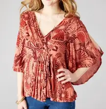 Free People NWOT FP Amour Orange Cold Ruffled Shoulder Peplum Top Sz L MSRP: $88