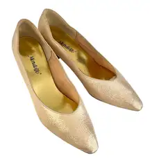 Elegant Gold Vintage Low Heel Pumps 8 Metallic Classic Pointed Toe Party Shoes