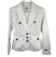 MNG by Mango Womens Cotton Suit Jacket White Size 6 3 Blazer Cinched Waste