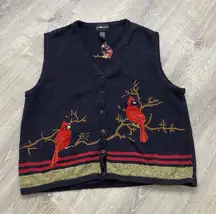 Vintage Sag Harbor Floral Embroidered Grannycore Robin Cardigan Vest Sz Large