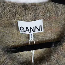 Ganni NEW  Brushed Mohair Wool Blend Knit Button Cardigan Sweater Petrified Oak L