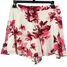 Aqua Pink & White Floral Dressy Flowy Shorts Linen Blend Womens M Girly Romantic