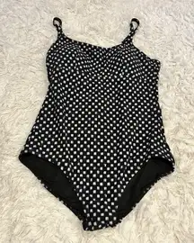 Profile By Gottex Women's One Piece Swimsuit  Black Blue White Print Size 12 EUC