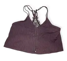 Aerie Womens brown ribbed appliqué longline bralette