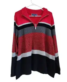 Karen Scott Red Striped 1/4  Zip Neck Sweatshirt 100% Cotton Cozy Plus Size 2X