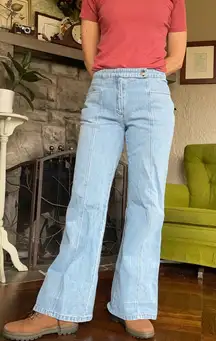 Y2K wide leg flare jeans light wash all cotton denim bare back yoke