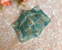 100% Premium Cotton Washable Green Peacock Feathers Face Mask