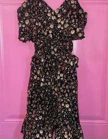 Privy Black Floral Peekaboo Waist Dress with Adjustable Straps