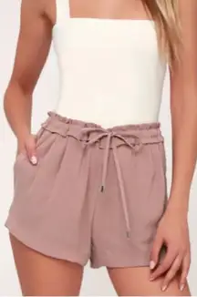 Lulu’s Jest Mauve Paper Bag High Waist Shorts Drawstring Pockets High Rise Large