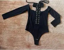 LOVE UNIVERSITY  Black Long Sleeve  Laceups Stretch Body Size L