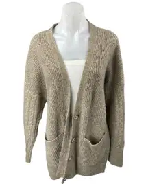 Abercrombie & Fitch Beige Long Sleeve Rib Knit Button Up Cardigan Sweater Top L