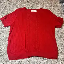 Alfred Dunner‎ Knit Top Cable Knit Short Sleeve Casual Red Sweater 1X