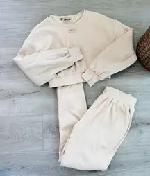 Cream Women's Ribbed Lounge Set