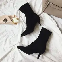 Women High Heels Boots Thin Pointed Boot Flock Sock Boots Stiletto 7 cm Heel