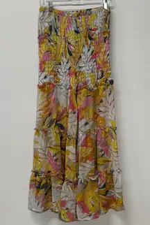 Truth Tiered Wide Leg Pants Smocked Waist Tropical Large Sheer Legs Resort
